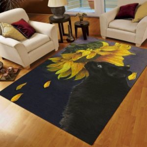 Black Cat With Sunflower Rug For Living Room