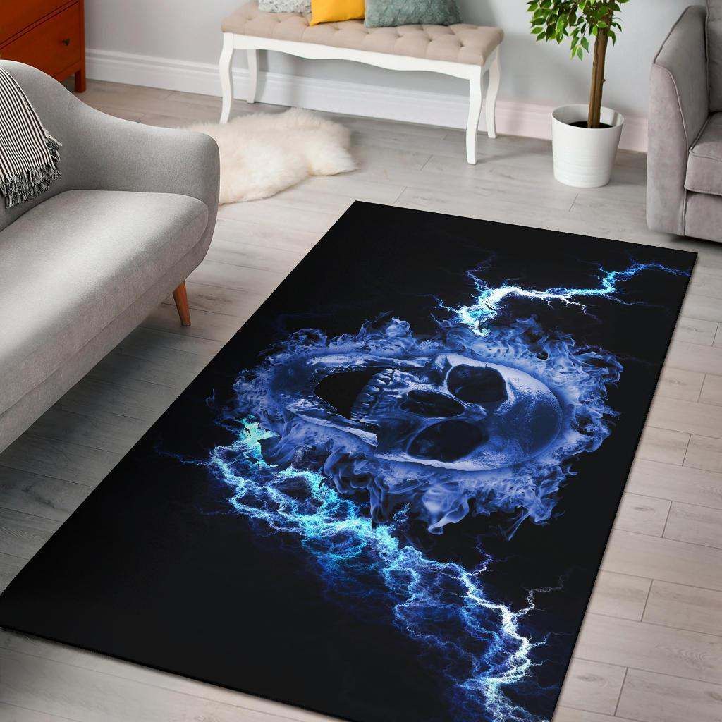Blue Flaming Skull Area Rug Carpet Blue Flaming Skull Area Rug Carpet