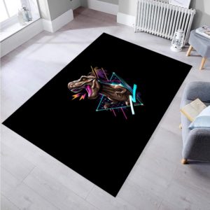 Classic T-Rex With Neon Light Dinosaurs Area Rug Home Decor