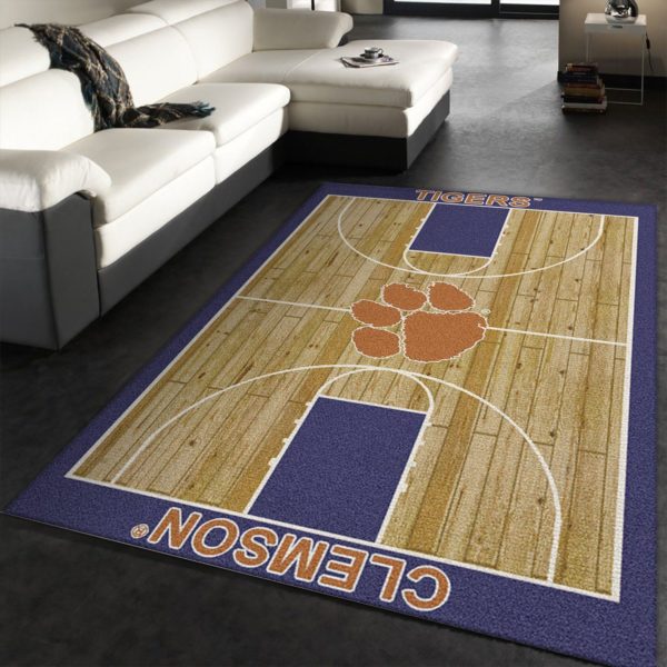 College Home Court Clemson Basketball Team Logo Area Rug Carpet