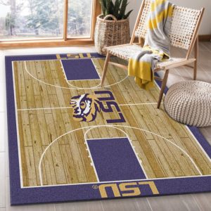 College Home Court Lsu Basketball Team Logo Area Rug Carpet