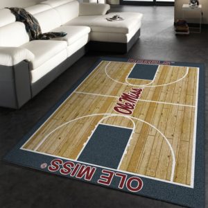 College Home Court Mississippi Basketball Team Logo Area Rug Carpet