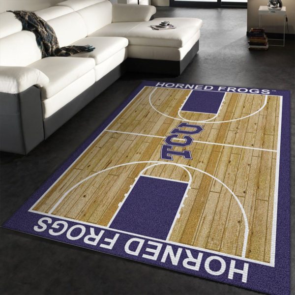 College Home Court Texas Christian Basketball Team Logo Area Rug Carpet