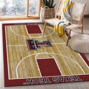College Home Court Texas Tech Basketball Team Logo Area Rug Carpet