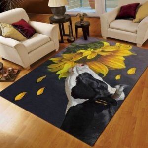 Cow With Sunflower Rug Home Decor