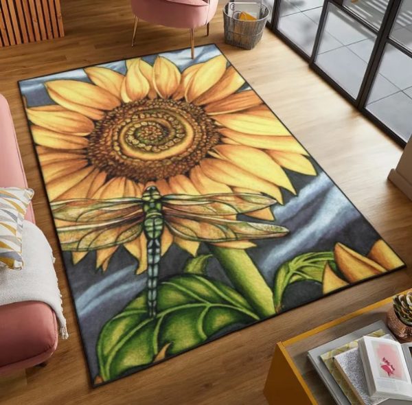 Dragonfly With Sunflower Area Rug Home Decor