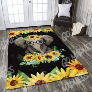 Elephant With Sunflower Rug Home Decor