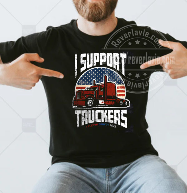 Freedom Convoy 2022 I Support Truckers Usa And Canada Flag T-shirt