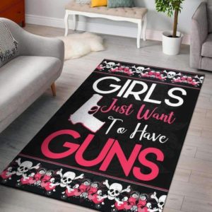 Girls Just Wanna Have Guns Premium Skull Area Rug Carpet
