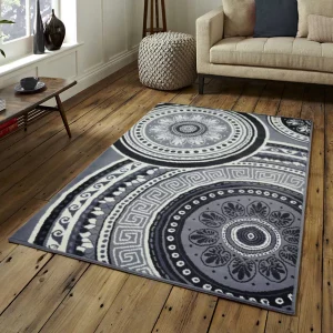 Grey Circle Mandala Pattern Rug Home Decor