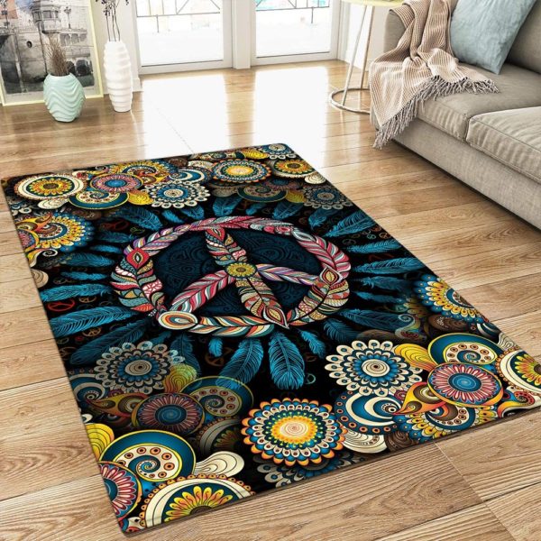 Hippie Peace Sign Mandala Rug Home Decor