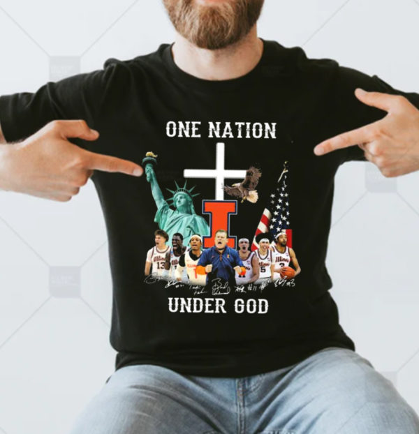 Illinois Fighting Illini One Nation Under God Signatures American Flag Unisex T-Shirt