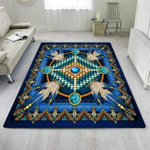 Mandala Blue Native American Area Rug Home Decor
