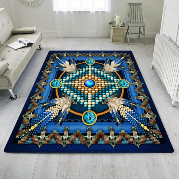 Mandala Blue Native American Area Rug Home Decor