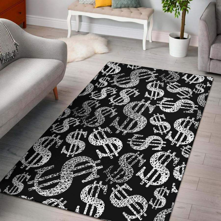 Money Pattern Black And White Rug For Living Room Money Pattern Black And White Rug For Living Room