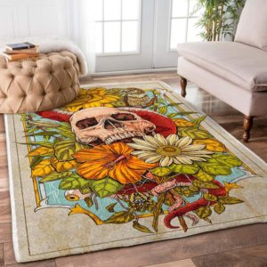 Skull Flowers Area  Rug Carpet