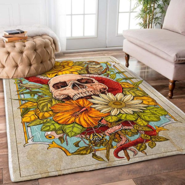 Skull Flowers Area  Rug Carpet