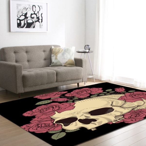 Skulls And Roses Area Rug Carpet