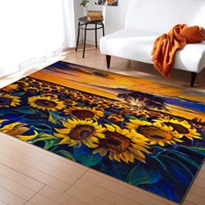 Sunflower Background Sunset Rug Carpet