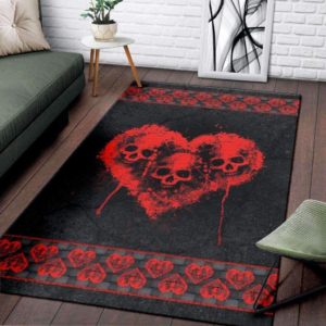 Tri Heart Premium Skull Area Rug Carpet