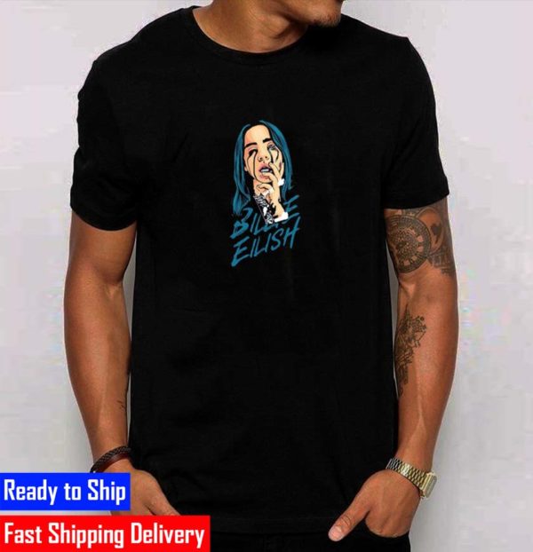 Billie Eilish Fan Art Vintage Blue and Black T-Shirt