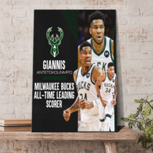 Giannis Antetokounmpo All Time Scoring Leader Milwaukee Bucks NBA Poster Canvas