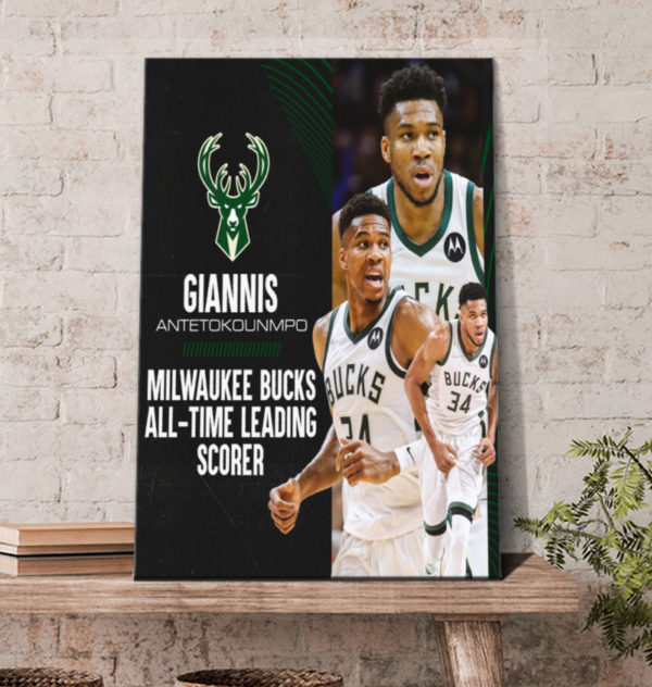 Giannis Antetokounmpo All Time Scoring Leader Milwaukee Bucks NBA Poster Canvas