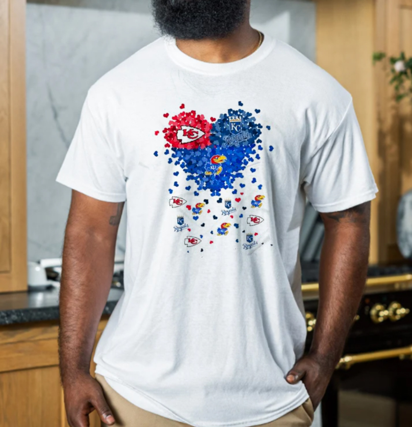 Hearts Love Kansas City Chiefs Kansas Jayhawks And Kansas Royals Champions Classic T-Shirt Hearts Love Kansas City Chiefs Kansas Jayhawks And Kansas Royals Champions Classic T-Shirt