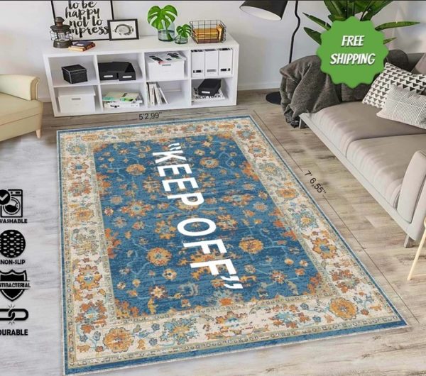 Keep Off Persian Flower Blue Back Ground Area Rug