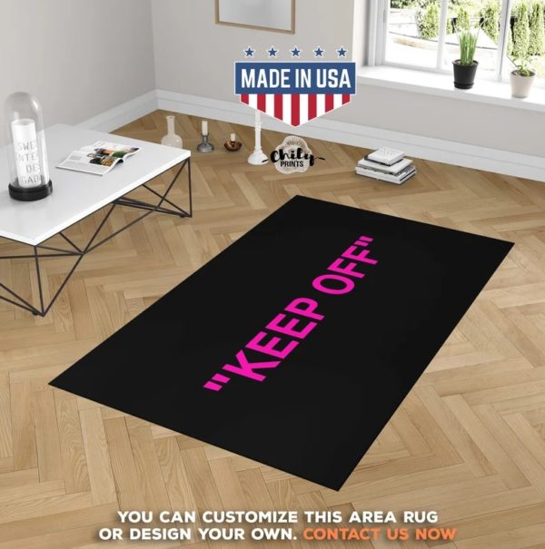 Keep Off Pink Black Background Area Rug