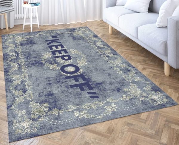 Keep Off Vintage Flower Grey Area Rug