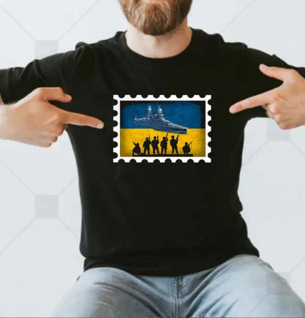 Russian Warship Ukraine Postage Stamp Flag Gift T-shirt