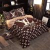 Luxury Louis Vuitton Green Logo In Brown Background Bedding Set