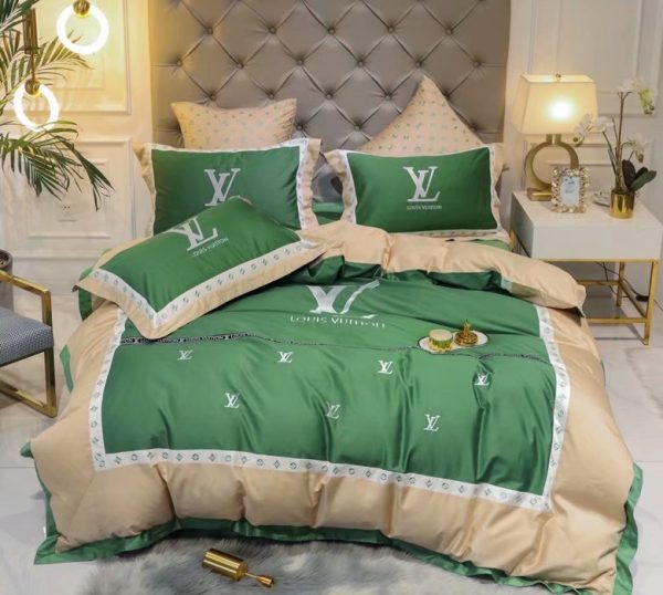 Best Louis Vuitton Grey and Beige Bedding Set