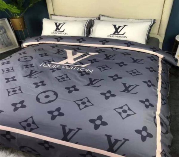 Louis Vuitton Smoky Blue Monogram Bedding Set Queen