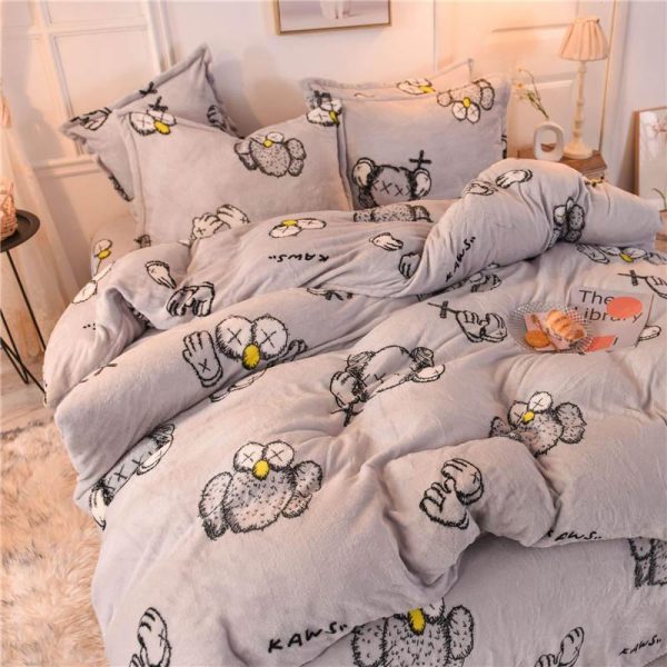 Kaws Pattern In Sand Pink Background Bedding Set