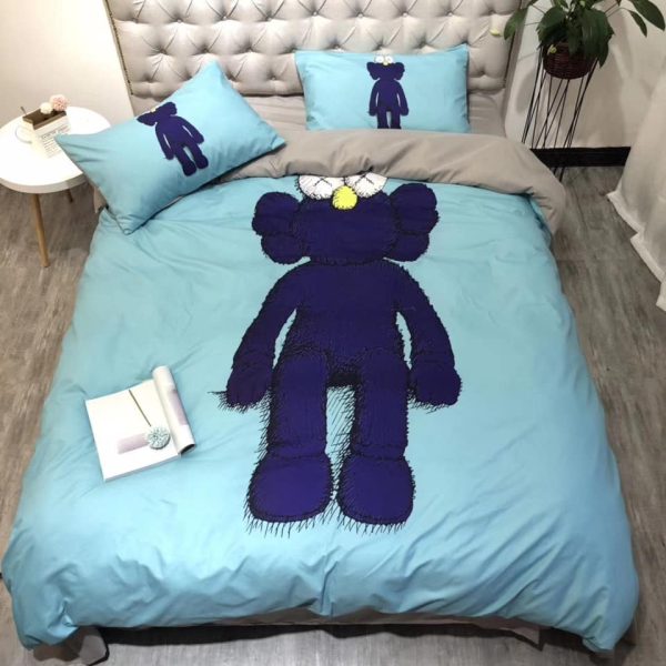 Blue Kaws In Baby Blue Background Bedding Set