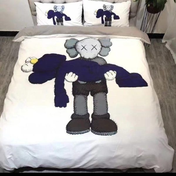 Kaws Holding A Blue Kaws In White Background Bedding Set