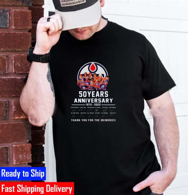 Edmonton Oilers 50 Years Anniversary 1972 2022 Signatures Thank You For The Memories Shirt