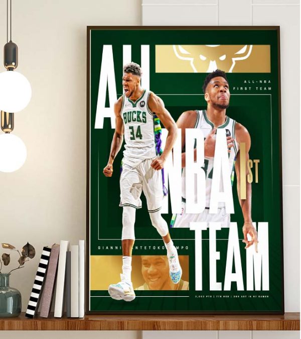 Giannis Antetokounmpo All-NBA First Team Milwaukee Bucks Wall Decor Poster Canvas