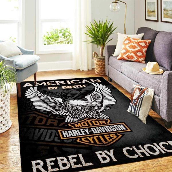 Harley Davidson American By Birth Rebel By Choice Rug