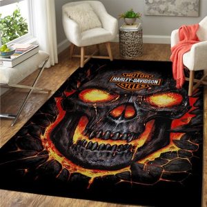 Harley Davidson Fire Skull Rug Carpet