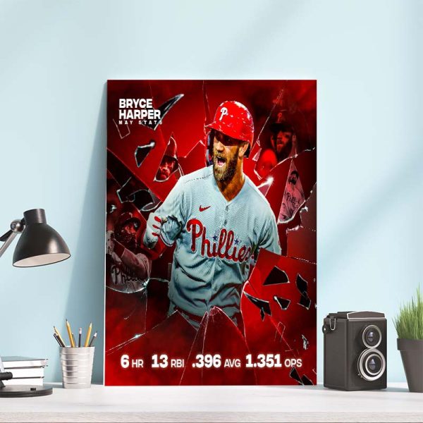 May Stats Bryce Harper Philadelphia Phillies MLB Vintage Poster Canvas