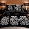 Best Versace White Logo In Black Background Bedding Set