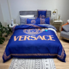 Versace Big Logo In Blue Background Bedding Set King Size