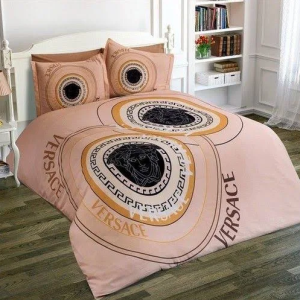 Versace Circle Logo In Pink Background Bedding Set King Size