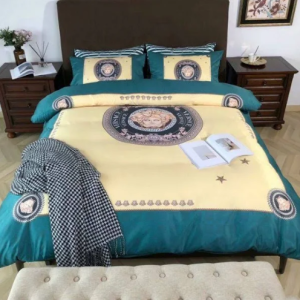Versace Trendy Sand And Cobalt Blue Bedding Set Queen