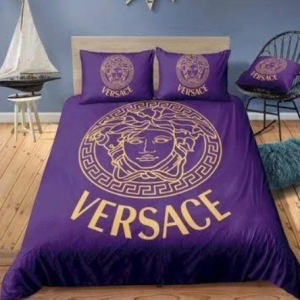 Versace Big Logo In Purple Background Bedding Set Queen