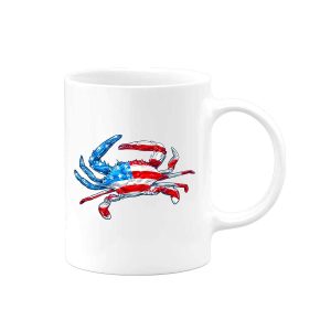 4th of July Mug American Flag Blue Crab Red White and Blue Independence Day Ceramic Coffee Mug Tea Cup