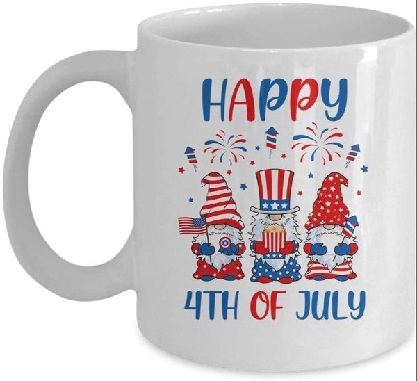4th of July Mug Three Gnomes Celebrating Independence Day USA 4th Of July Ceramic Coffee Mug Tea Cup